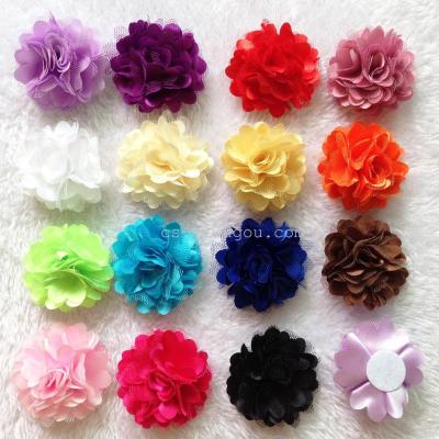 Satin classic best selling monochrome screen yarn huaxie Camellia hair accessories flower head chest Calico flower