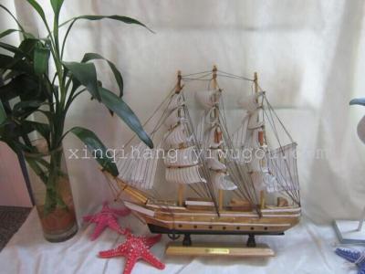 Wooden sailing boat, smooth sailing