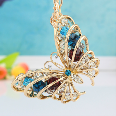 Crystal butterfly water drill key chain point drill key chain car bag pendant alloy pendant