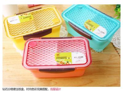 Crystal double compartment lunch box plastic buckles plastic lunch box Bento box