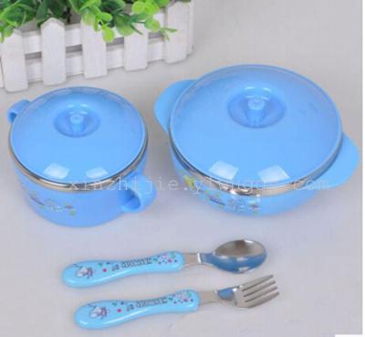Korean baby children's cutlery set stainless steel Bowl Fork Spoon gift box packaging cute children's tableware