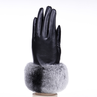 Wholesale women's autumn and winter plus Rex rabbit fur leather gloves cashmere mittens Sheepskin gloves