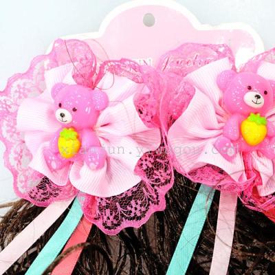 Factory wholesale children's headwear Korean Barrette jewelry bear Butterfly rolls the length of the child wig