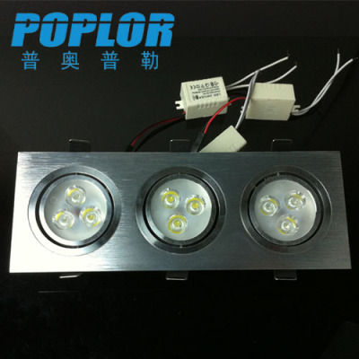 3W*3 / LED three lamp holders ceiling lamp / wire drawing aluminum / IC constant current / LED downlight /SMD 
