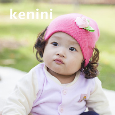 Korean fashion newborn baby knitted hat children 's of autumn and winter hats fashion wig hat