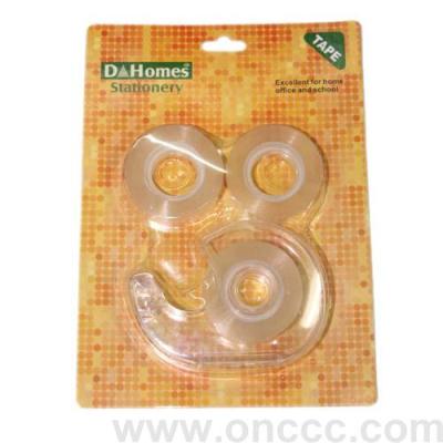 3Pc Transparent Stationery Adhesive Tape + Cutter Suction Card