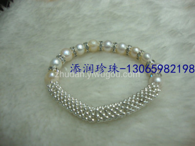 Increases in alloy and natural pearls diamond circle bracelet