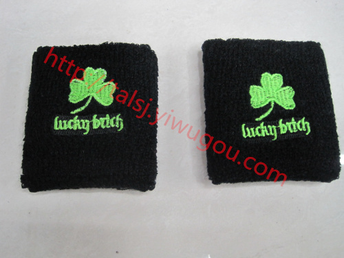 green clover embroidered pattern cashmere wristband clover wristband customized embroidered towel material wristband knitted cashmere embroidered wristband