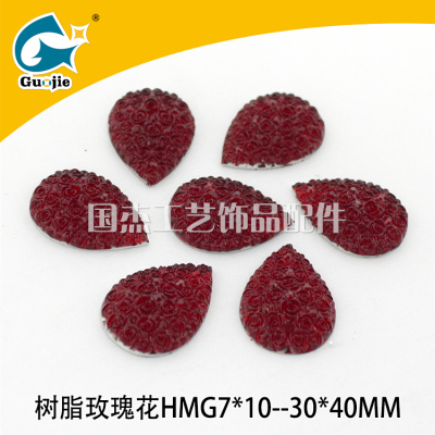 Resin rose effect water drop yiwu flat bottom drilling performance headdress diy accessories