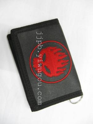 Embroidery wallet 600D black PVC waterproof material production.