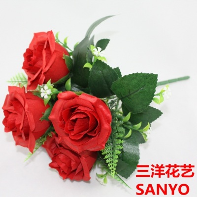 Simulation of factory 5 diamond rose bouquets flower plastic flowers artificial flowers