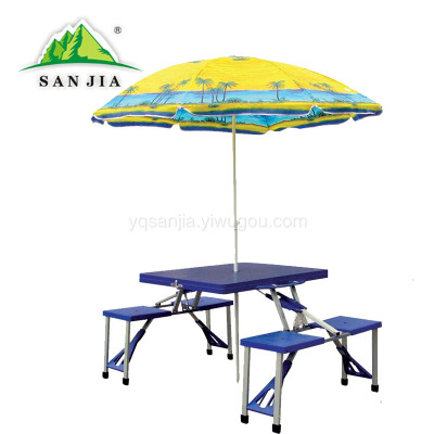 Certified SANJIA outdoor camping products aluminum alloy folding tables and chairs with umbrella