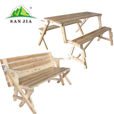 Certified SANJIA outdoor camping products wooden folding tables and chairs two-in-one talbes