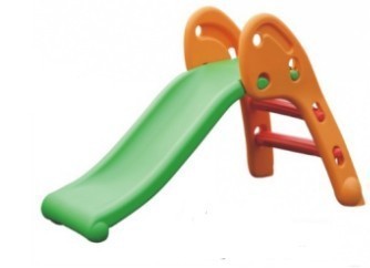 The children on the folding plastic slide down the slide