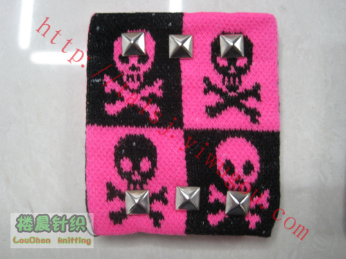 Black and White Stripes， Skull， Spider， Little Ghost Head， Scorpion and So on Pattern Jacquard Knitting Belt Nail Wristband Personality Metal Buckle All-Match Wristband Punk Wristband