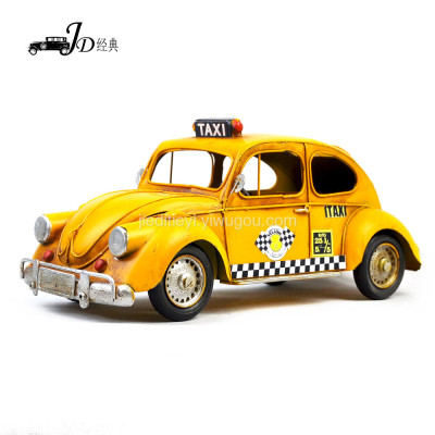 Vintage iron model yellow beetle taxi model for home soft decoration birthday gift collection.