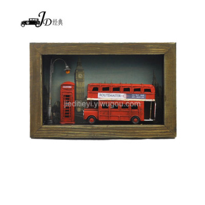 Handmade old vintage Tin cars United Kingdom Street style bus refueling picture frame