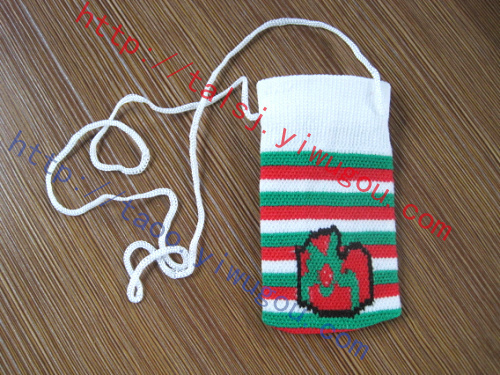 christmas gift pattern green white red striped knitted mobile phone bag christmas theme