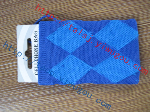 blue plaid pattern knitted mobile phone bag pop plaid pattern single layer jacquard digital product protective cover