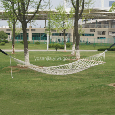 Certified Sanjia outdoor products A27 widen cotton ropes net hammock  single hammock with stick