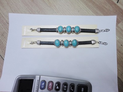 Genuine leather, turquoise bracelet inlaid with alloy