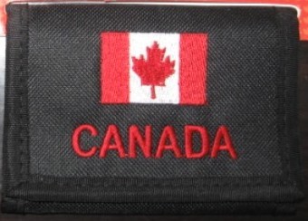 Factory direct embroidered black 600D waterproof material of polyester cloth Canada flag wallet