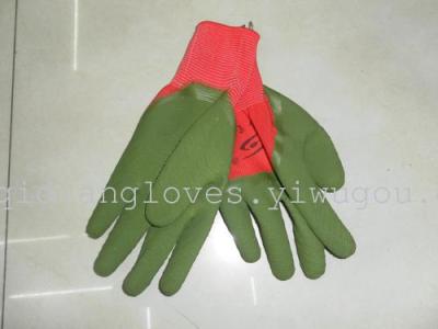 Green glue wavy gloves, work gloves, red yarn glass factory gloves