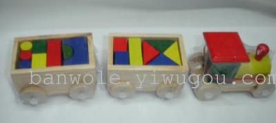 Early education puzzle multifunctional wooden toy building blocks consists of little boxed LEGO train 1-3