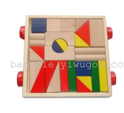 Children's wooden blocks puzzle toy safety environmental nontoxic materials tread blocks trailer pull toy
