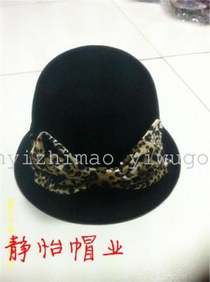 Butterfly decoration, wool Leopard ladies fashion hats