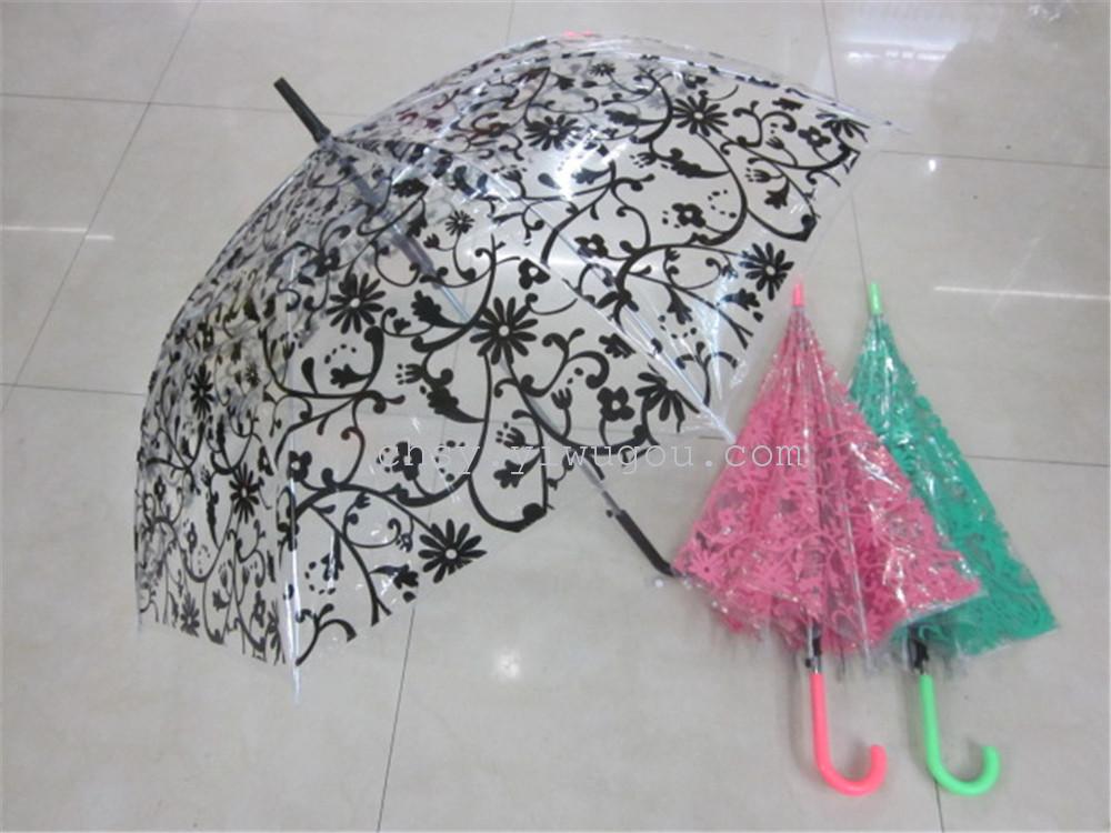 韩款百合花透明雨伞透明雨伞POE印花雨伞环保伞