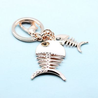 Fish bone key chain car key chain pendant alloy jewelry water drill