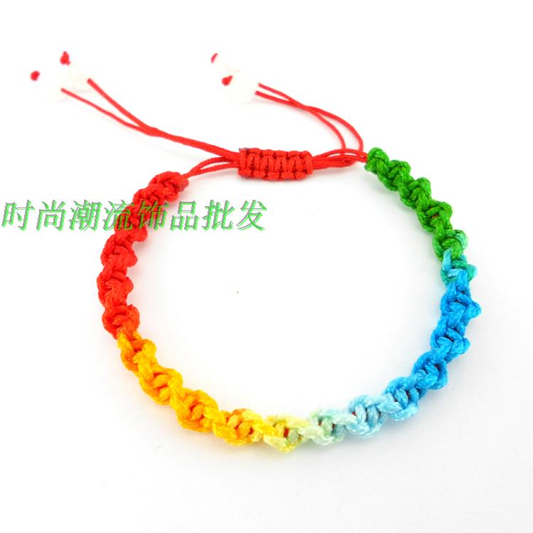 五彩绳手链 五彩线手工编织绳 端午节彩色手链 手编绳批发