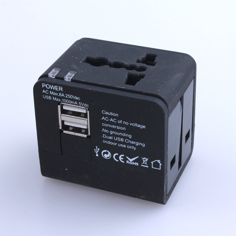 全球通用PC材质旅游插头插座2USB电工电气产品外贸批发