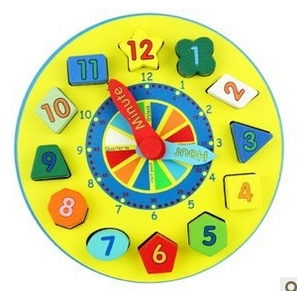 Digital clock Digital geometric shape color cognition building blocks clock wooden toy
