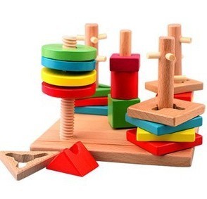 Educational wooden toy sets of five multicolor wisdom plate sets of geometric building blocks