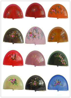 Yiwu spring yu Spain flat hand painted butterfly single side painting flowers and wood head craft fan