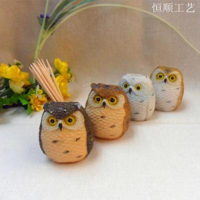 Fashion home small ornaments resin mini OWL toothpick holder 4 small crafts into