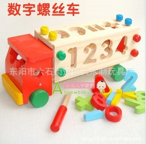Children's educational toy wooden multi-functional engineering car digital game assembly toy disassembly car