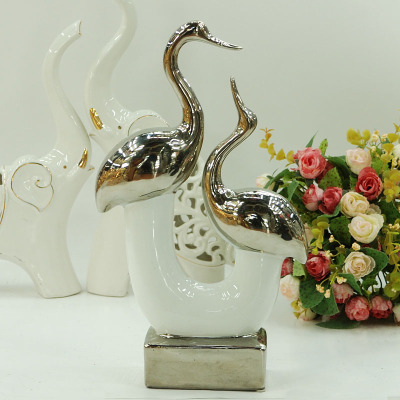 Gao Bo Decorated Home European electroplating ceramic Crane Crane mother animal ornaments home decoration furnishings
