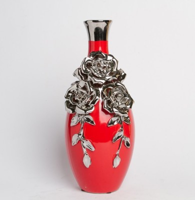 Gao Bo Decorated Home Festive Chinese red vase modern home decoration Wedding Decoration electroplating ceramic vase