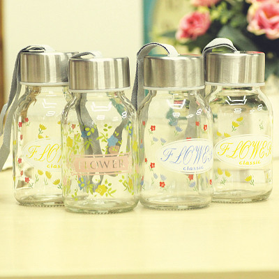 Small floral glass portable glass cups of Starbucks stainless steel cover small cup of quality assurance