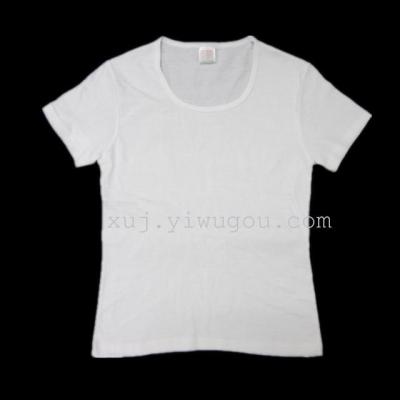 Ladies round neck waist plain white t-shirt
