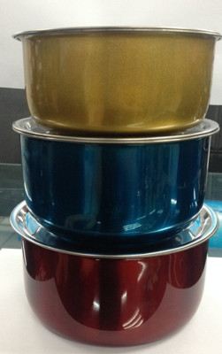 Yu Le stainless steel Matt Ecru/colored three-set 3pcs gift of the cooking pot 16.5cm/17.5cm/19.5cm