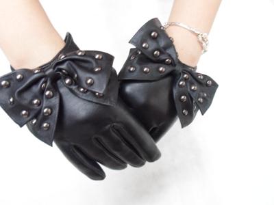 Ladies big bow, leather short gloves