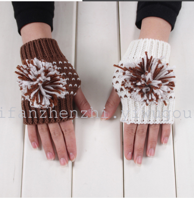 Wholesale price Korea new style cute fluffy AB knit half finger glove Monroe Office half Palm gloves