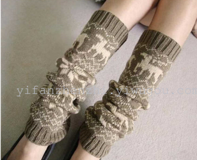 Spring warm leg knit snowflake Fawn watao Korea over knee boots