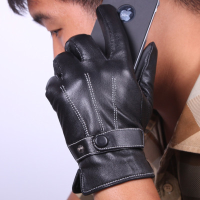 New Warm Leather Gloves Men's Spring Driving Cold-Proof Korean Thin Cycling Thickened Motorbike Gloves