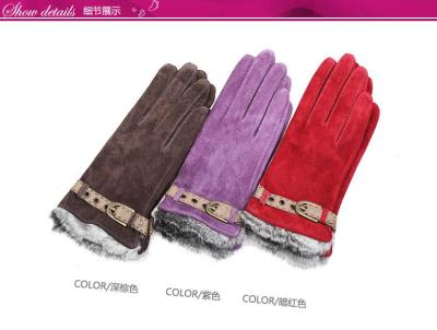 Ladies pigskin suede leather suede rabbit fur leather gloves