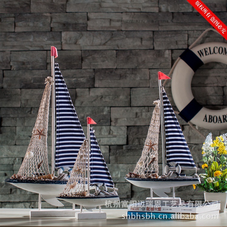 地中海风格木质小号帆船家居饰品 船模创意家居MA04029C